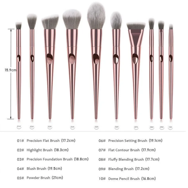 

10pcs Metal Makeup Brushes Set Cosmetic Face Foundation Powder Eyeshadow Blush Lip Plating Make Up Brush Kit Maquiagem Gift Set