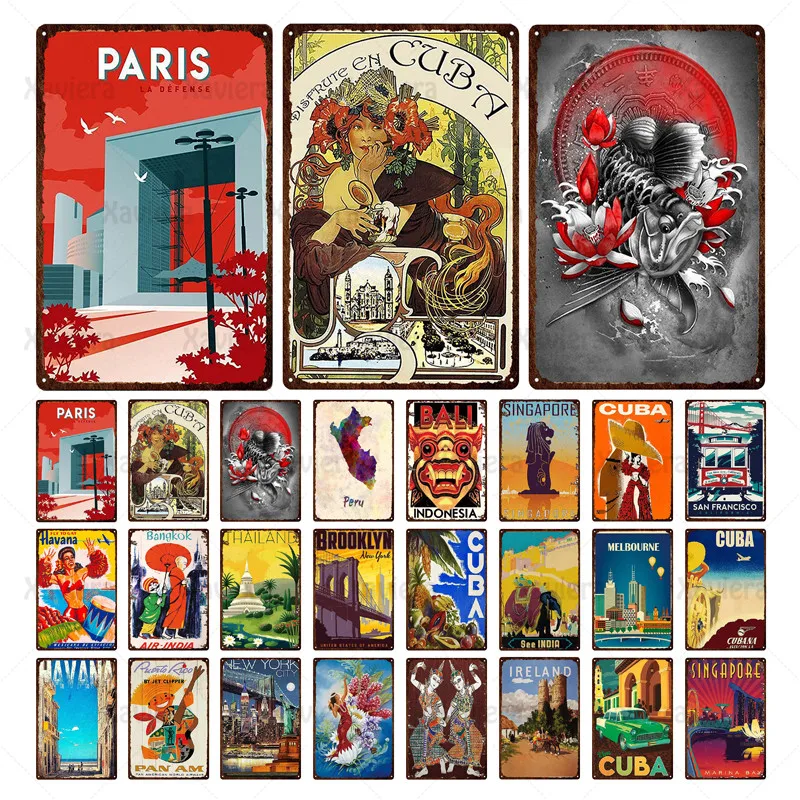 Абстрактный городской металлический оловянный знак ландшафтный плакат