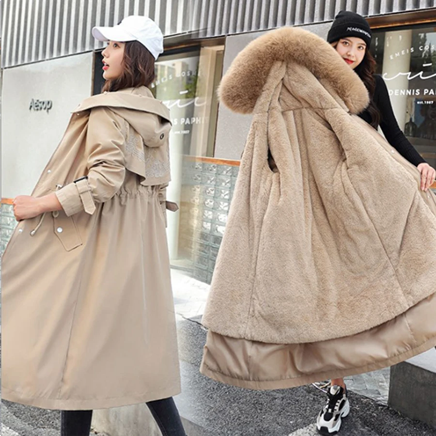

Women Winter Jacket Hooded Long Thick Faux Fur Padded Parkas Woman Distachable Plus Size Coat Sheep Wool Coat Parkas Woman 2021
