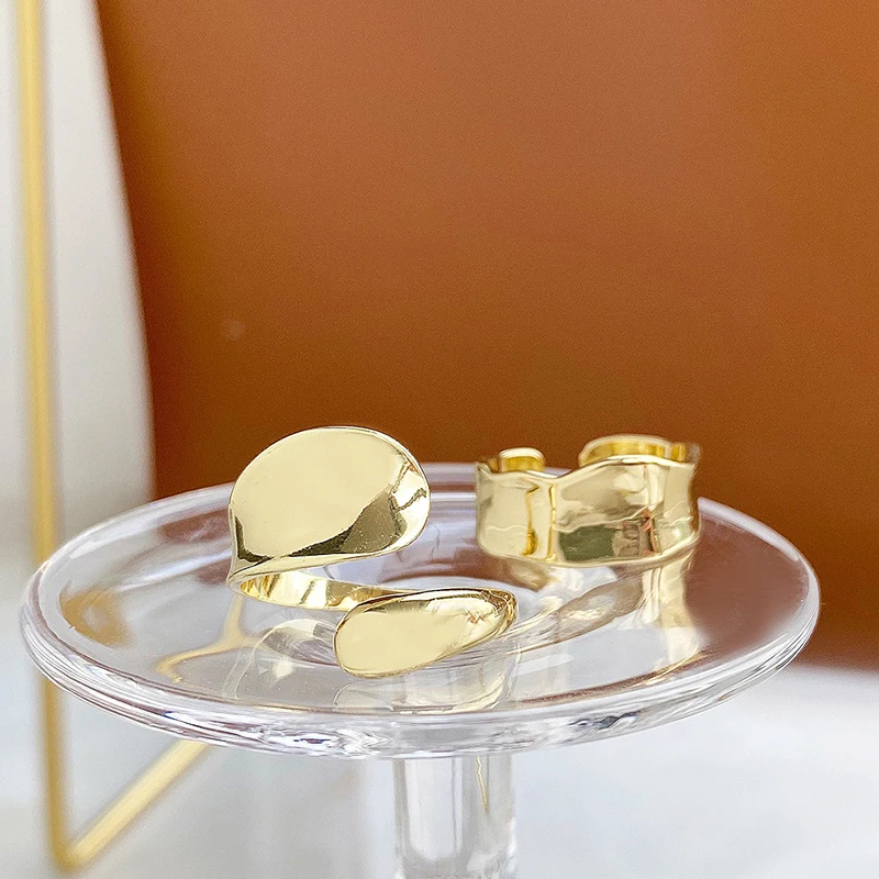 

Korean Trendy 14k Real Gold Simple Geometry Full of Design Rings for Women Adjustable Open Design Party INS Hot Fashionable Gift