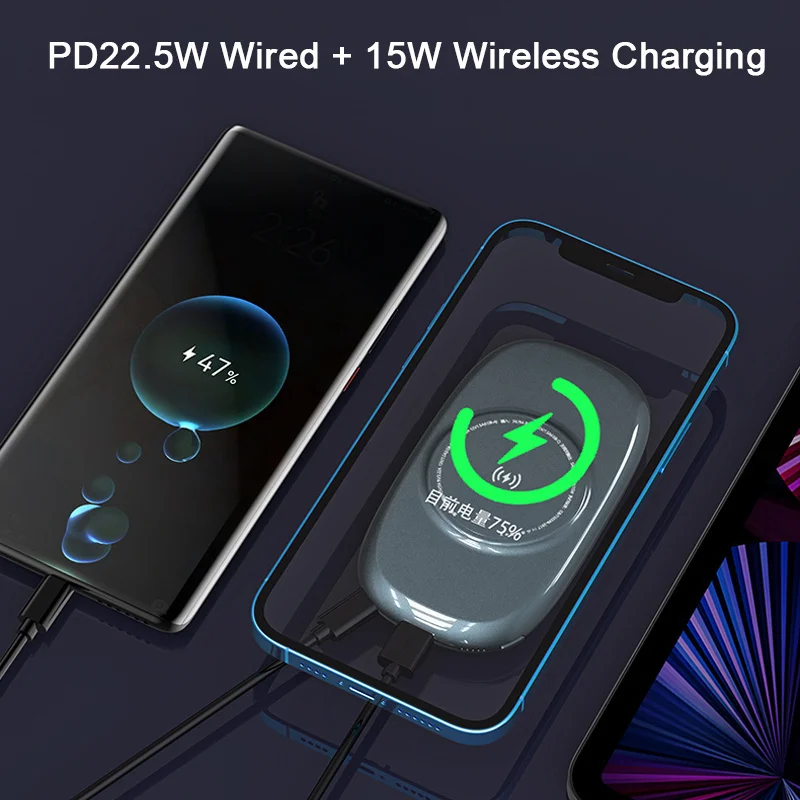 

2021 NEW 10000mAh Magnetic Wireless Power Bank For iphone12promax magsafe 15W powerbank Fast Charger For xiaomi External battery