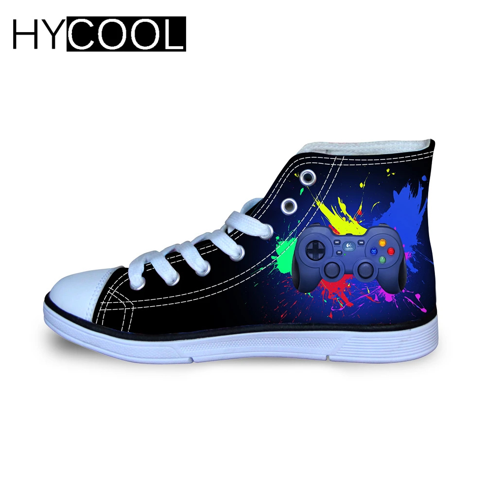 

Детская обувь HYCOOL для мальчиков, игровой контроллер с принтом, Детская холщовая обувь с высоким верхом, повседневные спортивные теннисные к...