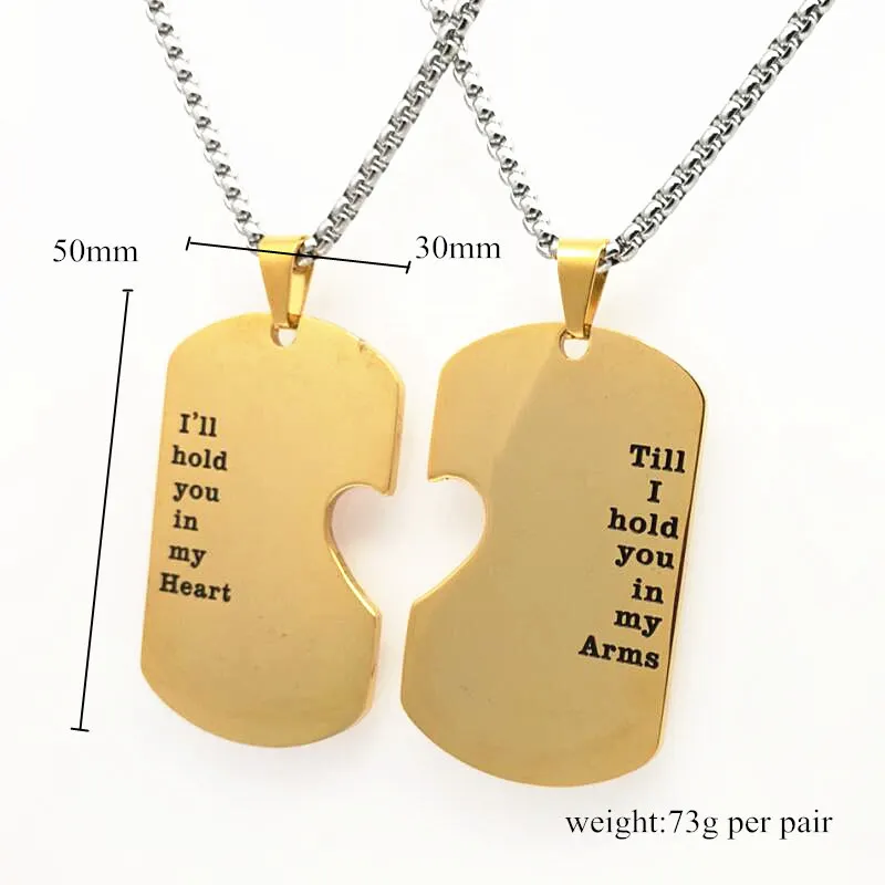 LOOKER Lover's Heart Puzzle Dog Tag Pendant Necklace For Couple Stainless Steel Men Women Promise Jewelry Wedding | Украшения и