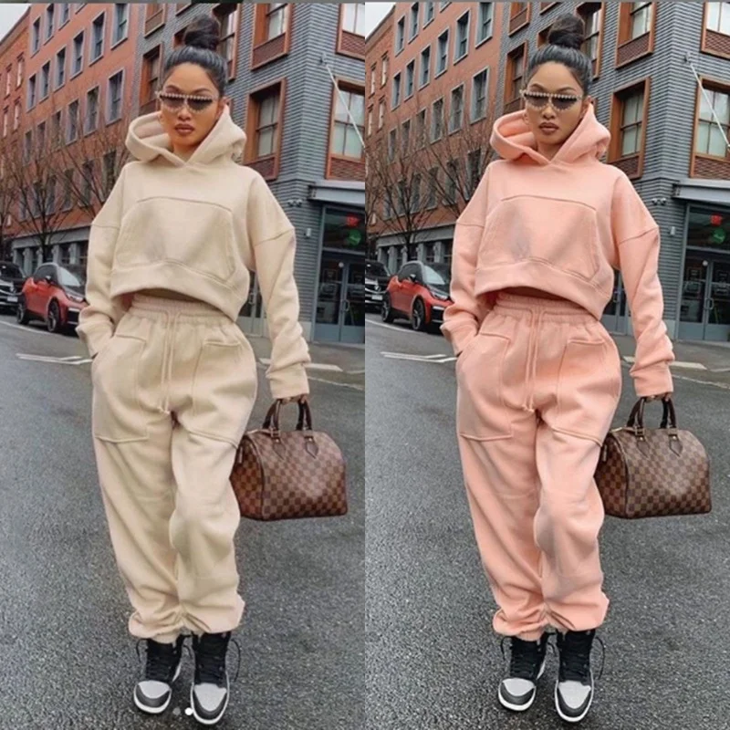 

Ladies Suits for Fall/winter 2021 Women's New Fleece Thicker Loose Wild Long-sleeved Sweater Casual Pants Suit.