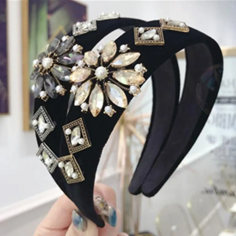 

Hair Jewelry Crystal Headband for Women Black Velvet Crsytal Hairband High End Making Hair Boutique Party Show Hair Headband