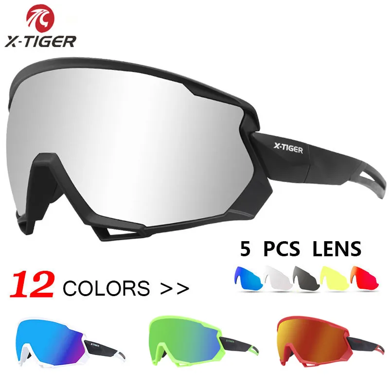 X-TIGER Wind Cycling Glasses 5 Lens Polarized Outdoor Sport Bicycle Glasses MTB Mountain Bike Sunglasses Goggles Cycling Eyewear