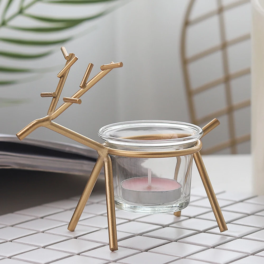 Скандинавские подсвечники с железным оленем подсвечник стеклянной чашкой для