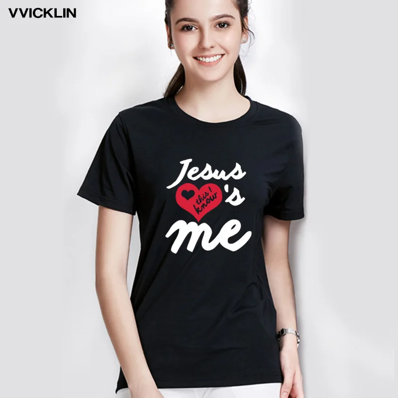 

Fashion New Arrival Women T Shirts Summer Short Sleeve Jesus Loves Me Print T-shirt Christian Female Cotton Tee Shirt Plus Size