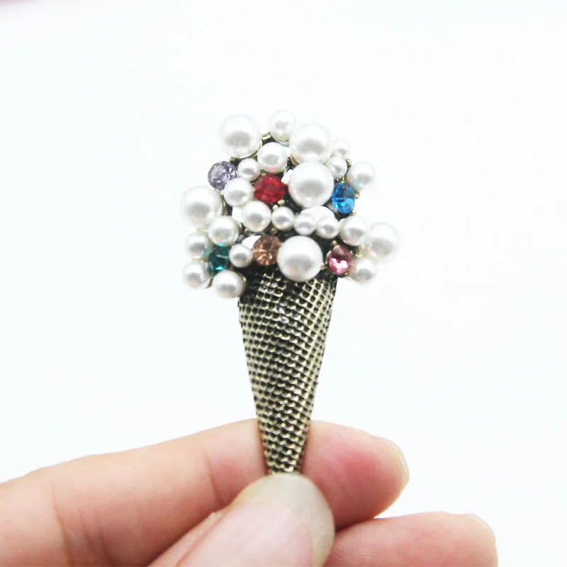 Женская Винтажная брошь в форме мороженого RHao золотистая с пряжкой для пальто