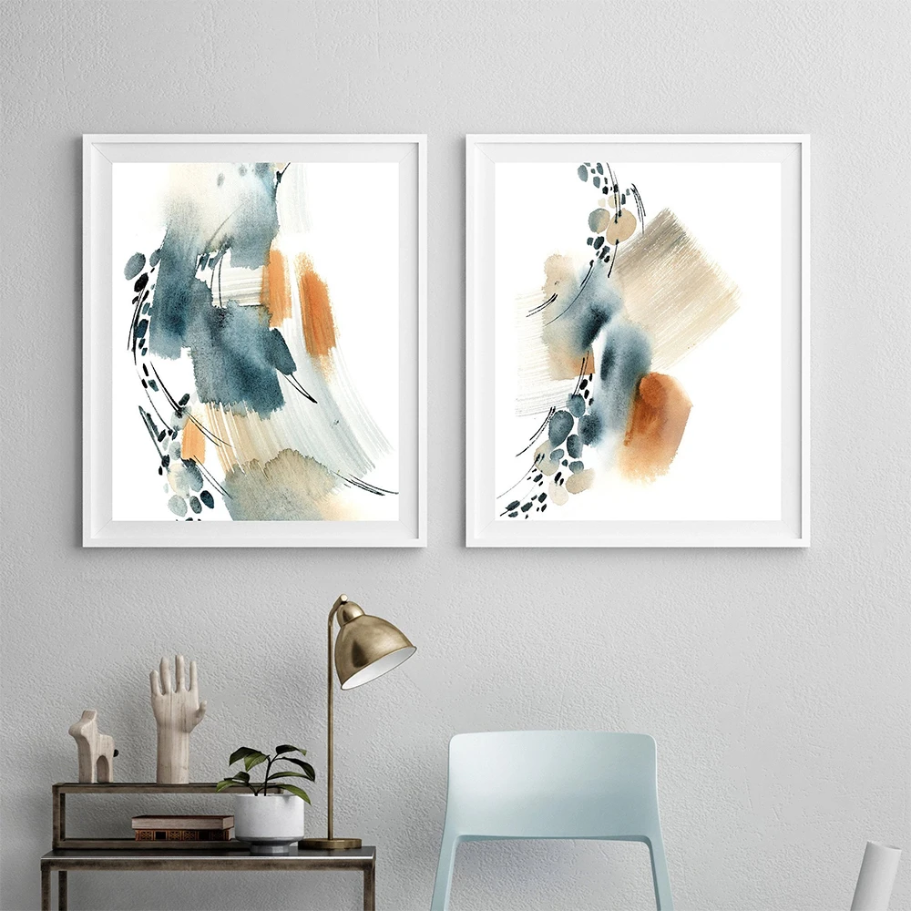

Blue rust watercolor art wall art print poster abstract line living room bedroom interior decoration canvas frameless painting
