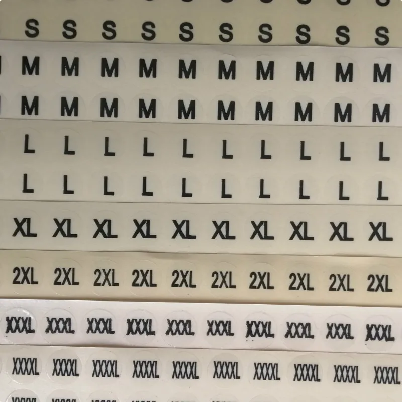 

Transparent PVC Sticker Size Labels S/M/L/XL/XXL/XXXL/XXXXL Garment Clothes Accessories Size Tags 1.3cm Diameters