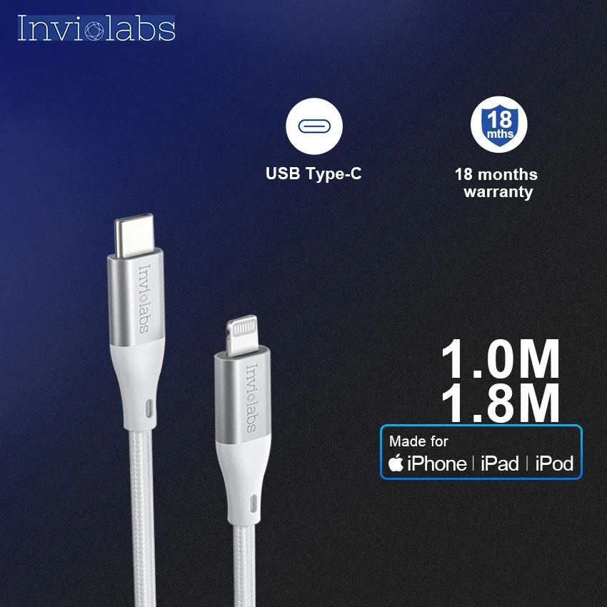 USB C к удлинительному кабелю Lightning сертифицированному Apple Mfi нейлоновой оплетке