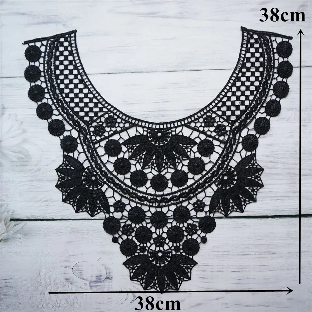 Черный цветочный тканевый воротник круглый точечная сетка вышитая аппликация