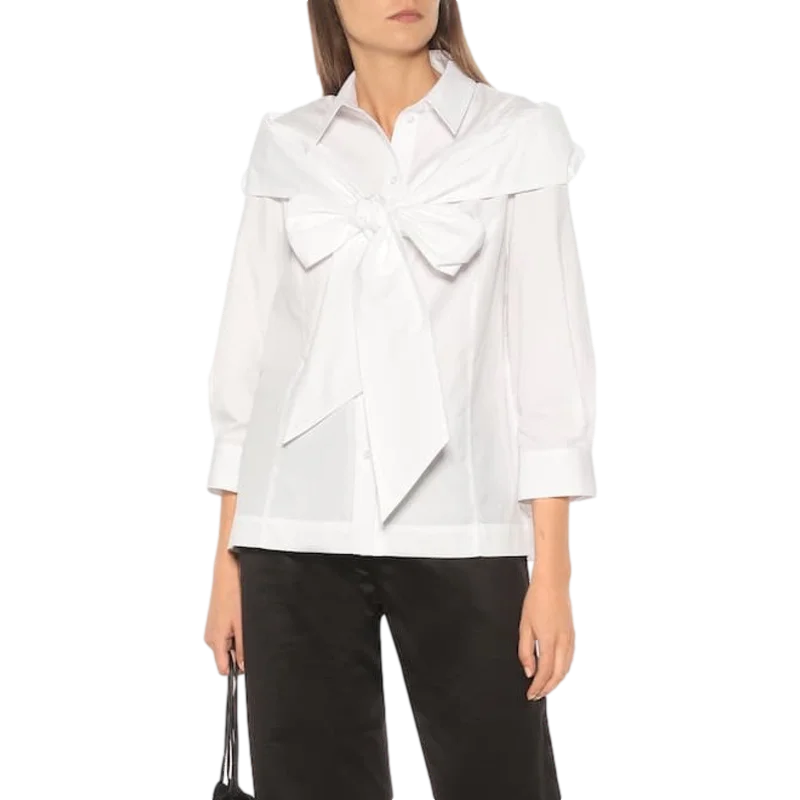 

[DEAT] Solid Color Changeable Modeling Bandage Long Sleeve Lapel Collar Shirt Women Causal New Fashion Tide 2021 Spring GX003