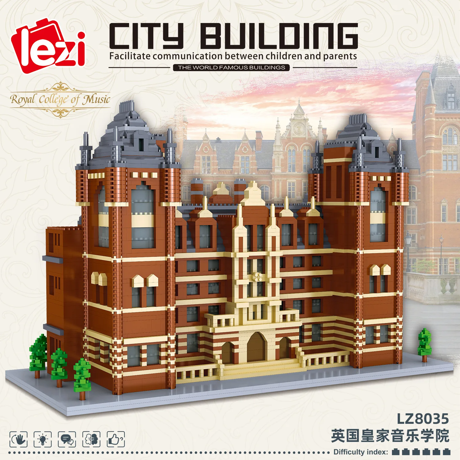 

Lezi 8035 City Architecture UK Royal College of Music University DIY Mini Diamond Blocks Bricks Building Toy for Children no Box