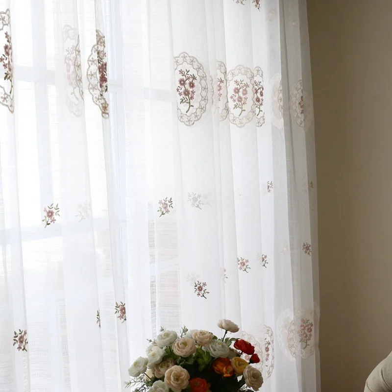 Красивые кружевные шторы прозрачная вышитая тюль деревенский цветок розовая