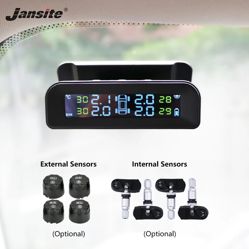 Jansite TPMS автомобильная система контроля давления в шинах дисплей в реальном времени прикрепленный к стеклу беспроводной солнечной энергии tpms с 4 датчиками
