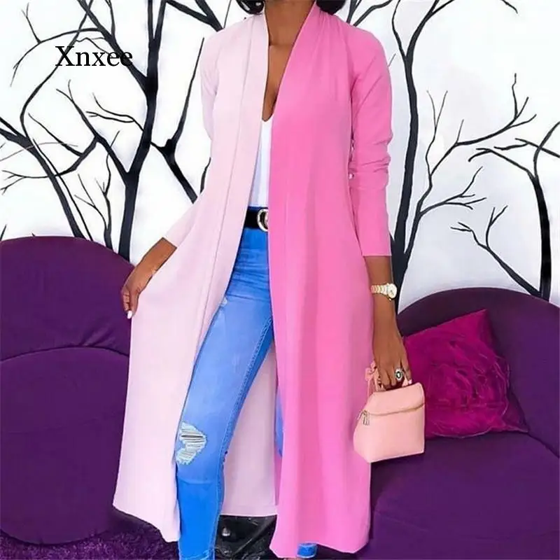 

Womens Loose Long Cardigan Jacket Color Patchwork Coats Ladies Draped Tops Coat Jacket Autumn Long Sleeve Loose Jacket pink