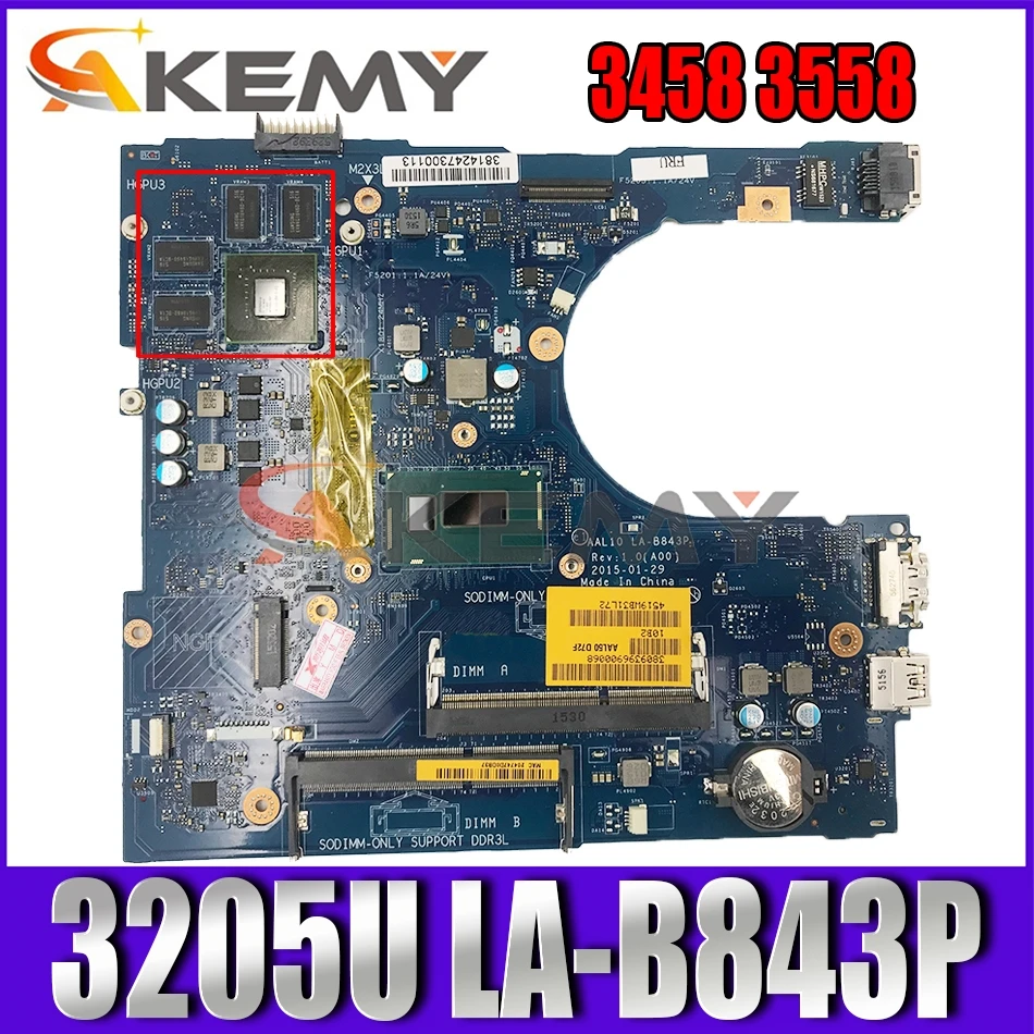 

Akemy CN-09PNC2 9PNC2 FOR Dell vostro 3458 3558 Laptop Motherboard AAL10 LA-B843P celeron3215U Mainboard 100%tested