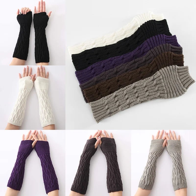 Winter Women Fashion Long Gloves With Knitted Wool Wrist Arm Warmers Fingerless Mitten Guantes | Аксессуары для одежды
