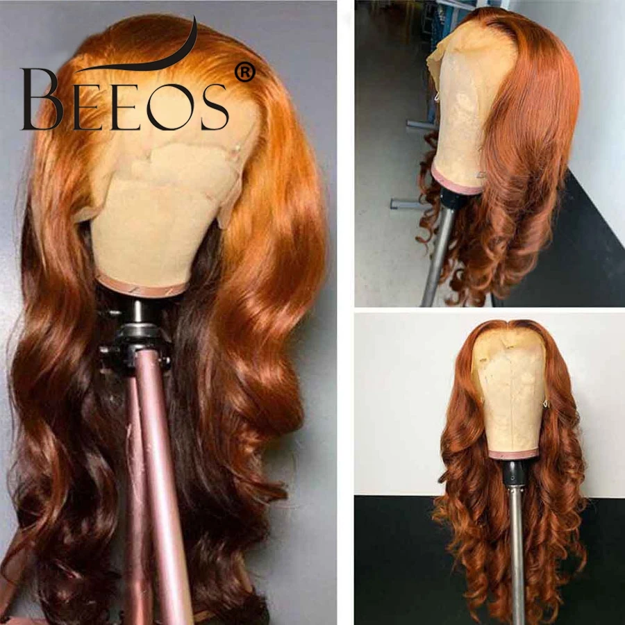 

Beeos 180% Ginger Color 13*6 Lace Human Body Wave Hair Wig Remy Lace Front Wigs Pre Plucked With Baby Hair Glueless