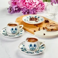 Karaca Nicene 6 Personality Coffee Porcelain Turkish coffee Cup Pad-Espresso Set-Traditional Ottoman Tile-Motif-pattern-Blue