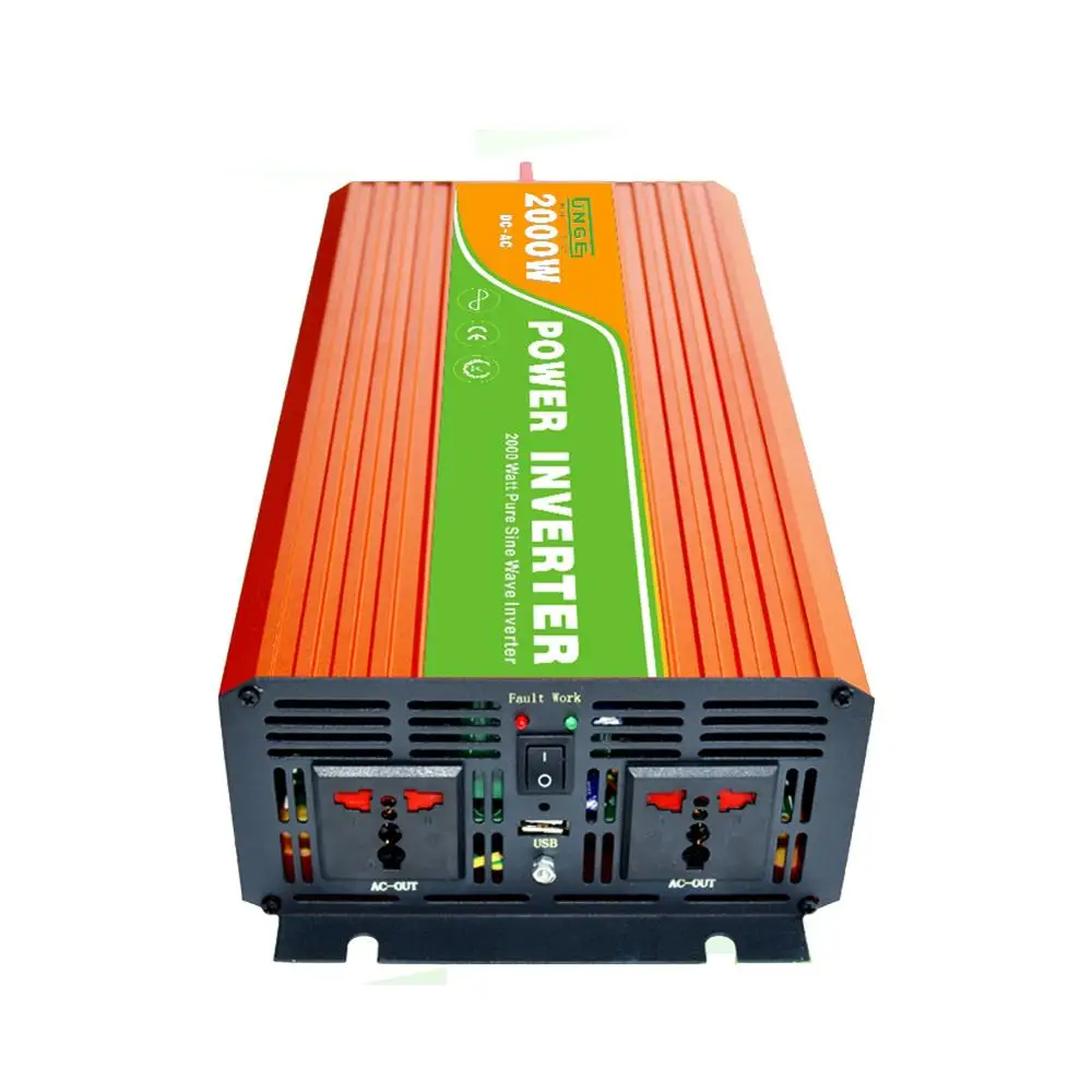 

2000W Pure Sine Wave Car Inverter Power DC12V To AC220V Electronics Inverter with 2 AC chargers and USB