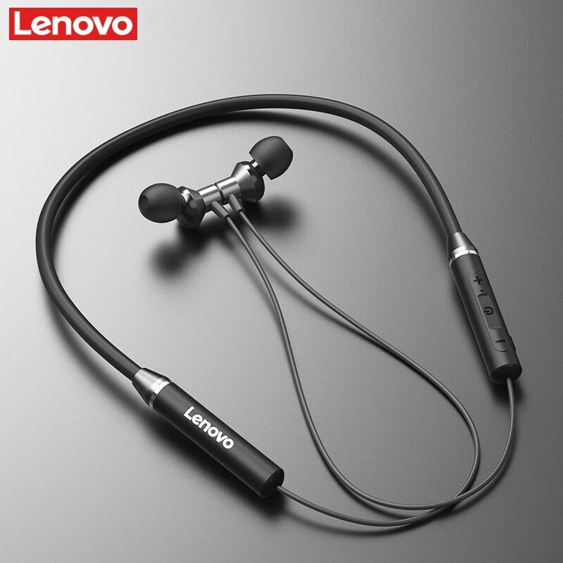 Черный Lenovo беспроводные Bluetooth наушники, магнитные спортивные наушники для бега IPX5, водонепроницаемые спортивные наушники с шумоподавлением - Цвет: Черный