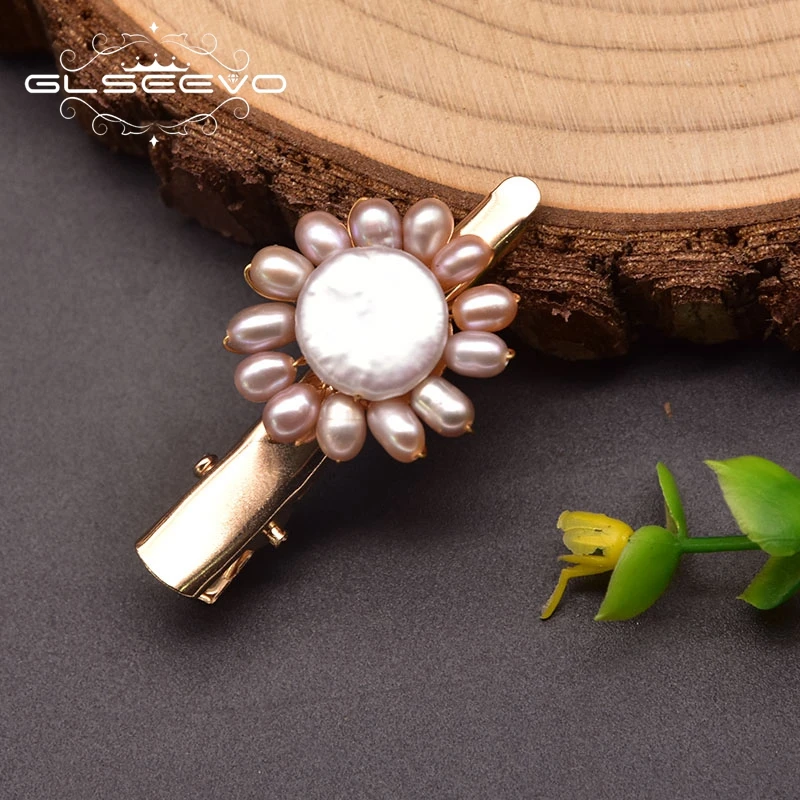 

GLSEEVO Natural Freshwater Pearl Sun Flower Hairpin A Style Brass 18k Gold Plated Women's Exquisite Fashion Jewelry GH0054A