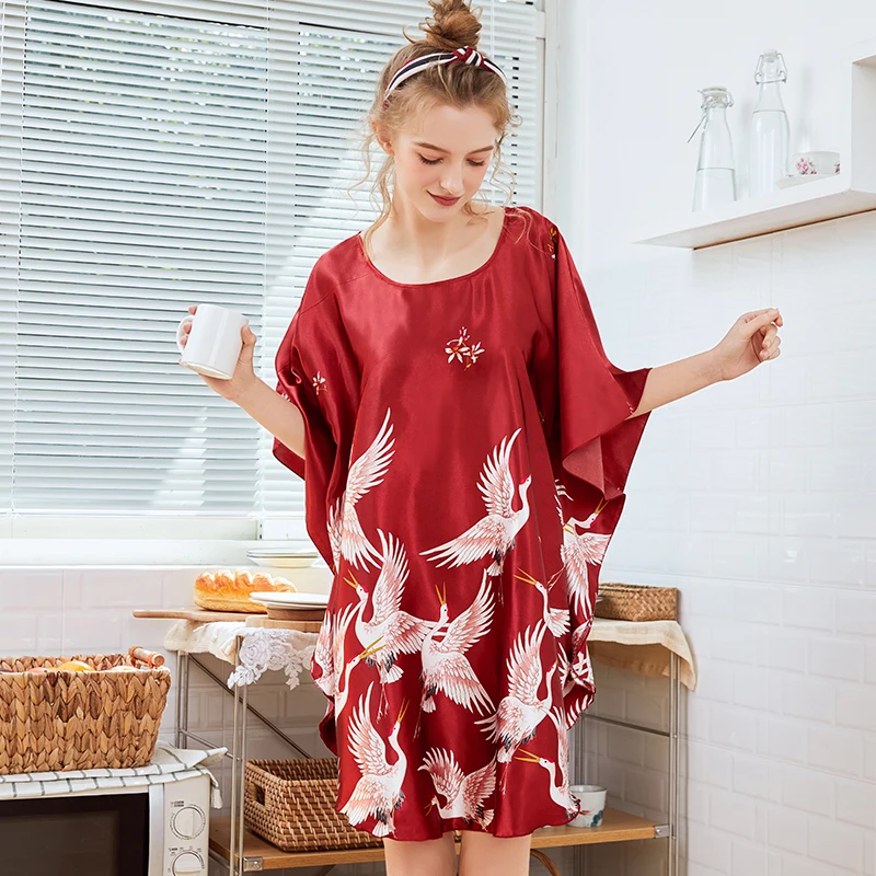 YAO TING summer woman pajamas Cotton Printing Nightwear Faux Silk Satin Female Homewear fashion sexy lingerie pajamas new