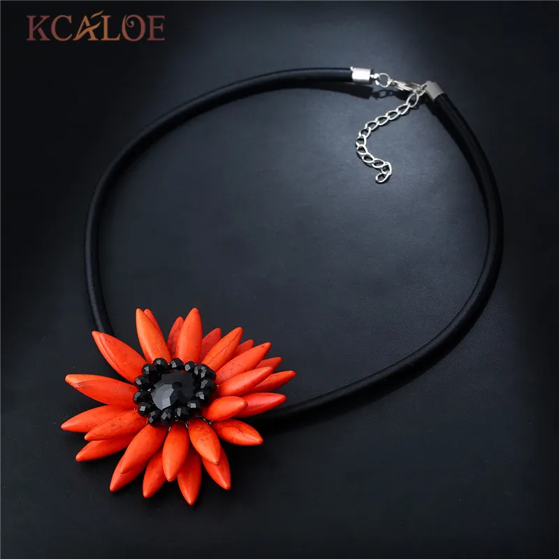 KCALOE женский большой ожерелье-чокер с цветами Подвески Boho Черная веревка