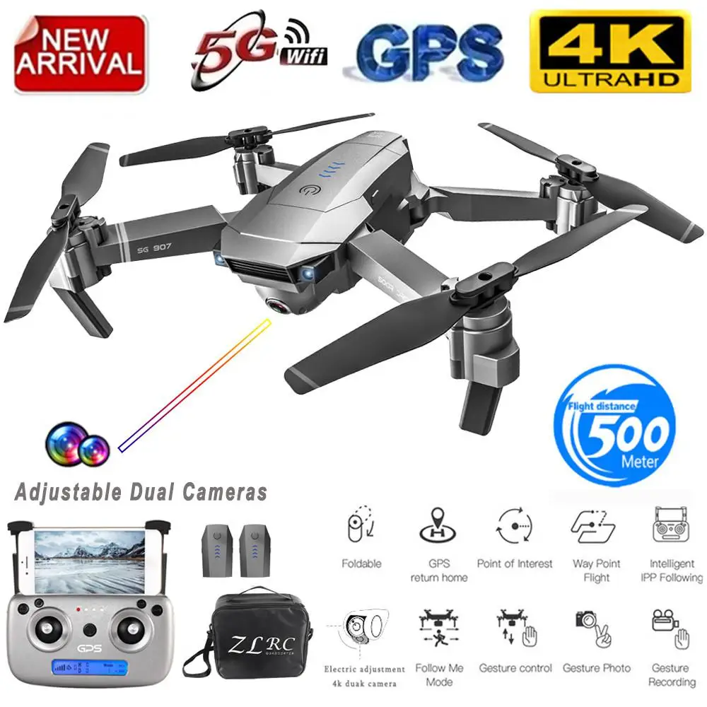 4K 2batteries RCtown SG907 gps Дрон с камерой 4K 5G Wifi RC Квадрокоптер оптический поток складной мини Дрон 1080P HD камера Дрон - Цвет: 4K 2batteries