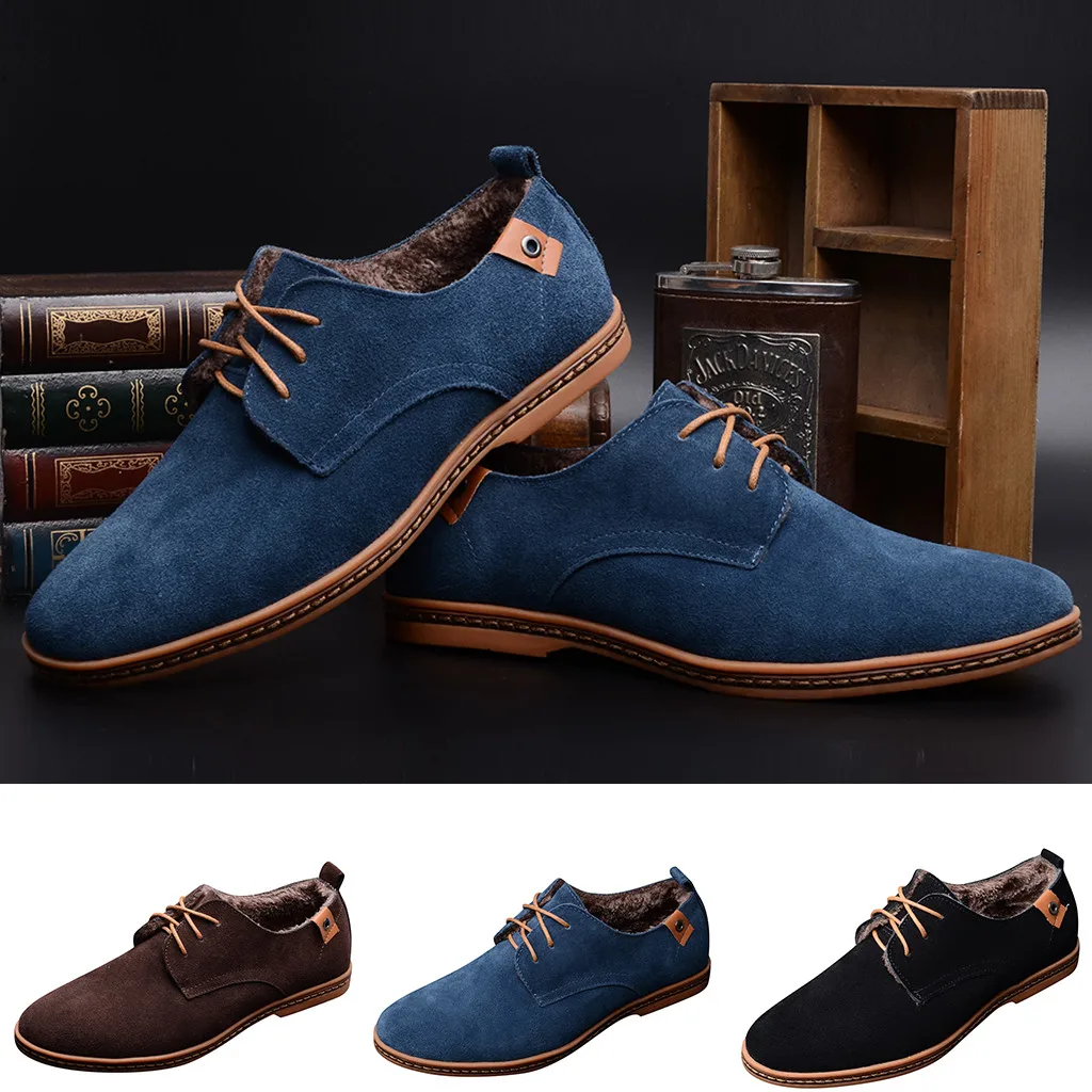 

2019 Winter Warm Ankle Boots Low Top Men Casual Shoes Cotton Plush Snow Boots Business Flock Lace Up Mans Comfortable Footwea