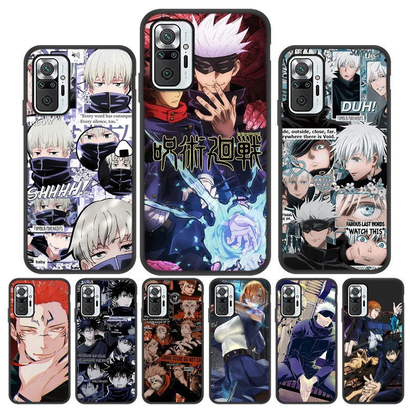 

Black Case For Xiaomi Redmi Note 10 Pro Case Jujutsu Kaisen Anime Cover On Redmi Note 9 8 7 Pro Max 9T 10S 9S 8T 6 7S Matte Capa