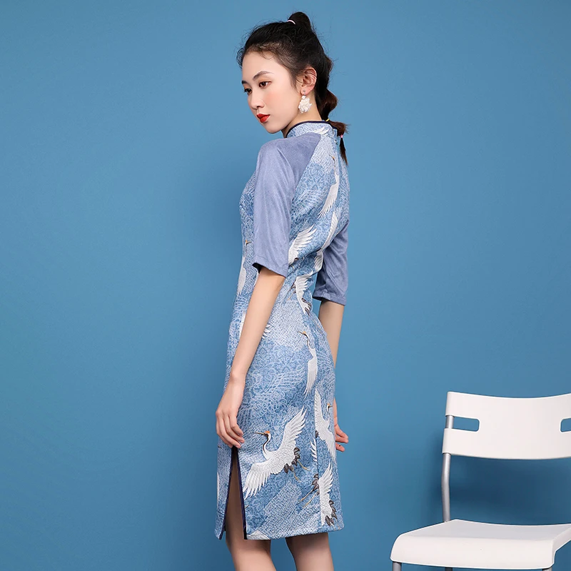 Винтажное платье Ципао с принтом женское традиционное китайское коротким