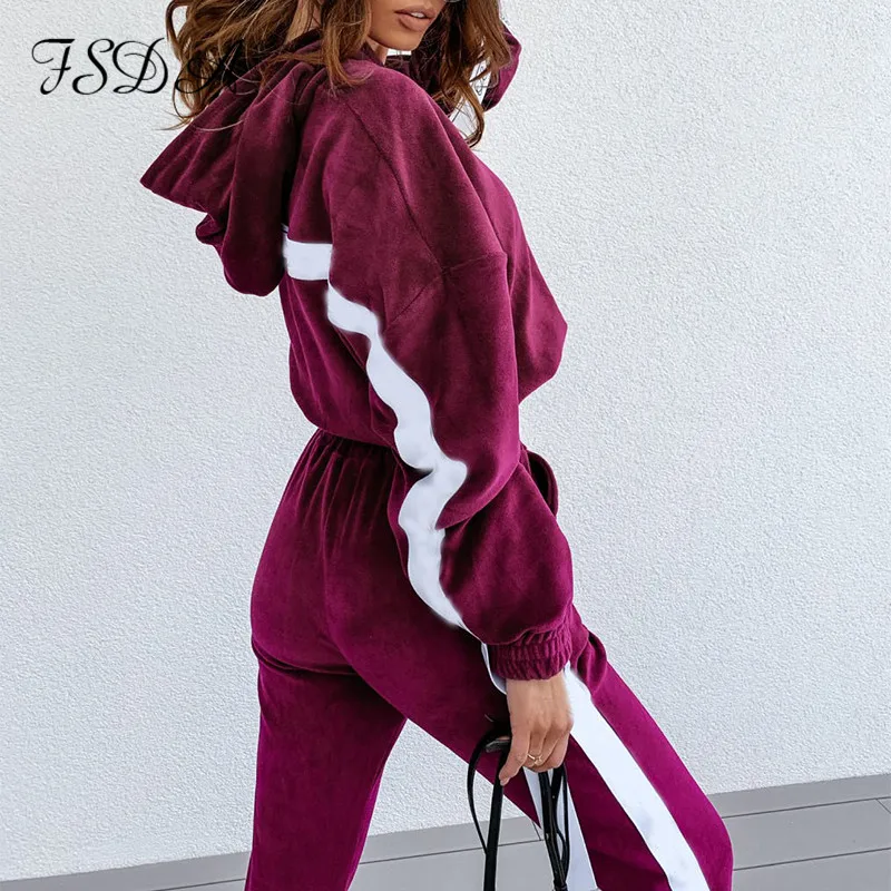 Бархатный женский комплект FSDA укороченные толстовки с длинным рукавом и штаны