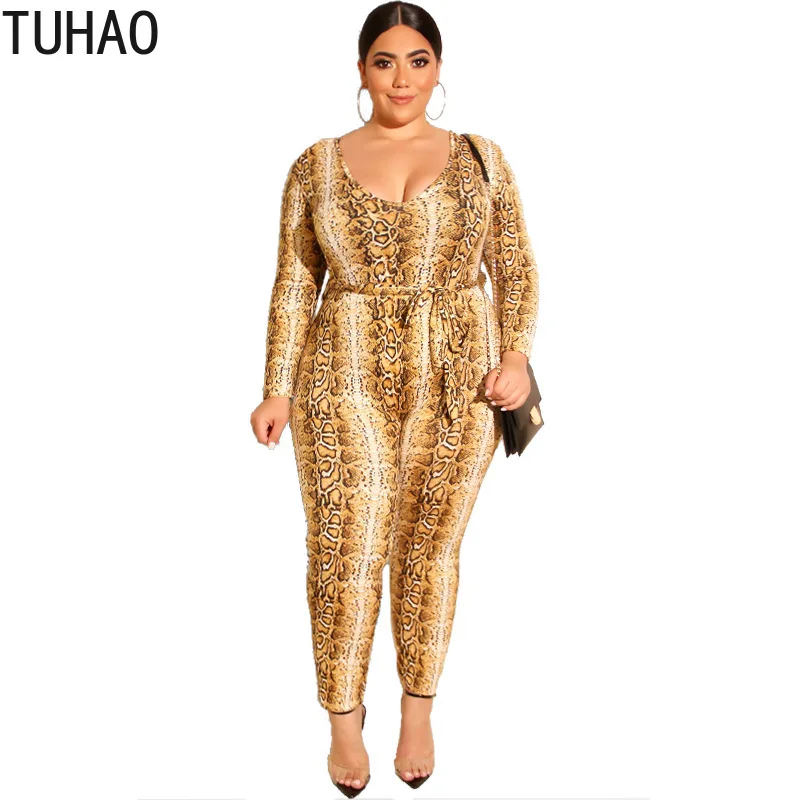 

TUHAO 2020 Spring Plus Size 5XL 4XL 3XL Women's Sexy Snake Pattern Jumpsuit Large Size Women Bodysuit Clothing Vintage WM94