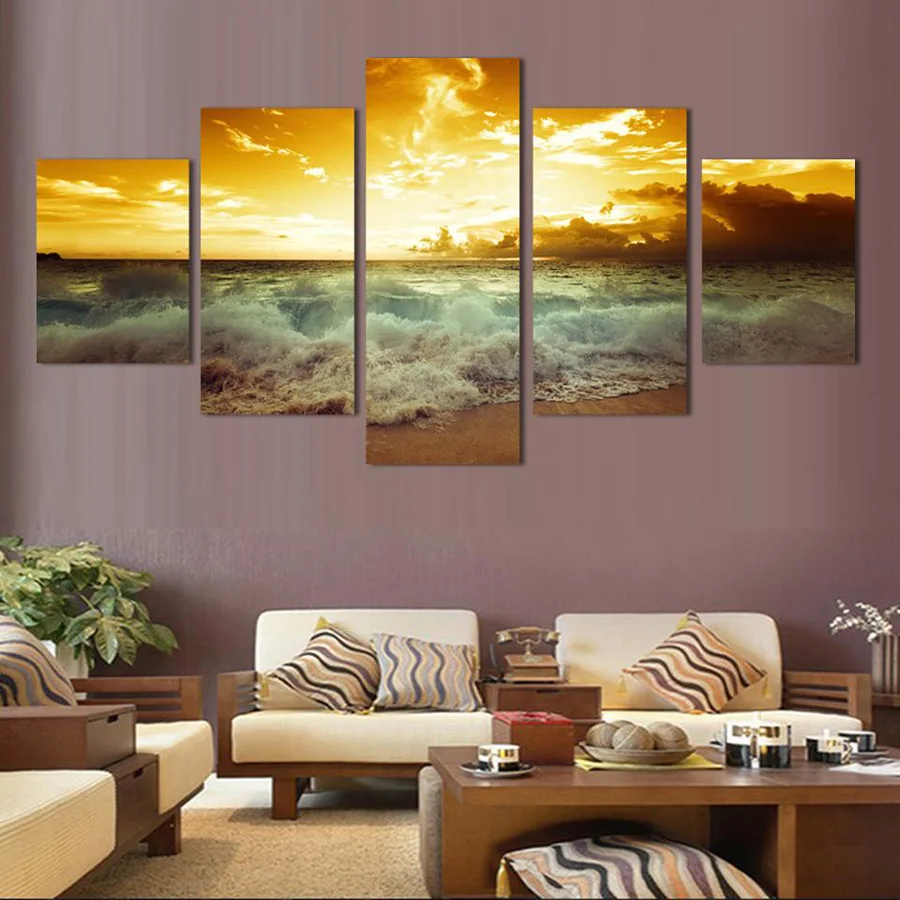 

landscape Diamond Painting 5 Piece Diy Full Square Round Drill Diamond Embroidery Sunset wave scenery Mosaic Needlework AA2562