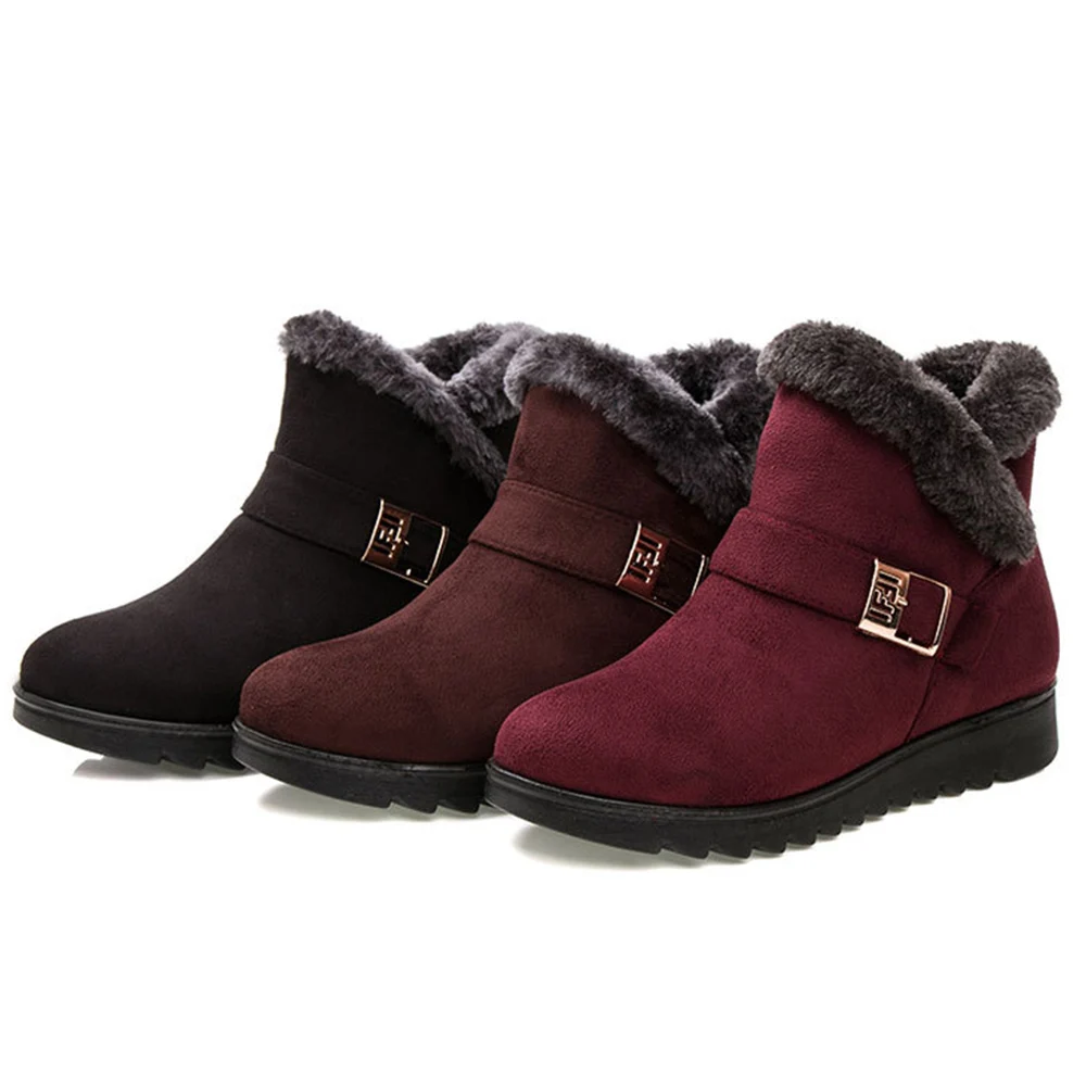 Женские зимние ботинки без шнуровки повседневные меховые плюшевые ботильоны