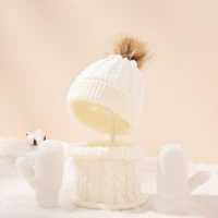 winter warm baby solid color hat gloves scarf set fur ball beanies mitten scarves kit for toddler girls boys