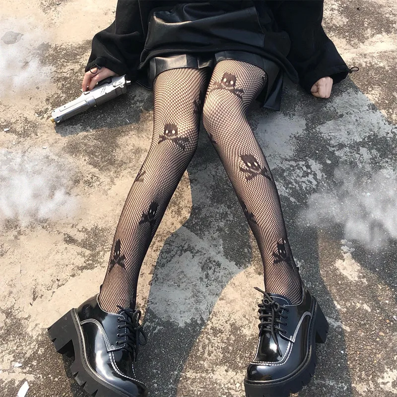 

Girl Stockings Punk Hottie Black Pantyhose Lovely Cat Pattern Fishnet Stockings Ins Style Harajuku Hosiery Nylon Women's Tights