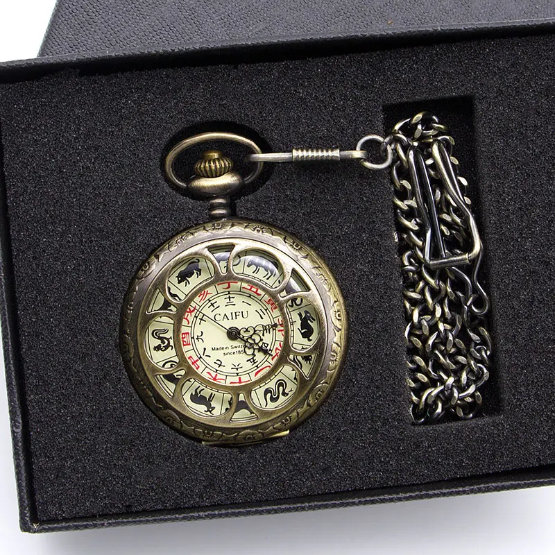 5 шт. Ретро Бронзовая 12 знаков зодиака брелок полый медный компас Механические