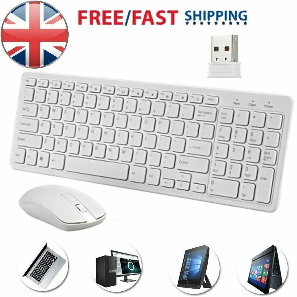 

Wireless Keyboard and Cordless Mouse set 2.4G White Latptop Desktop Apple Mac