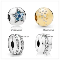 925 sterling silver charm double lined pave clip charm beads fit women pandora bracelet necklace jewelry