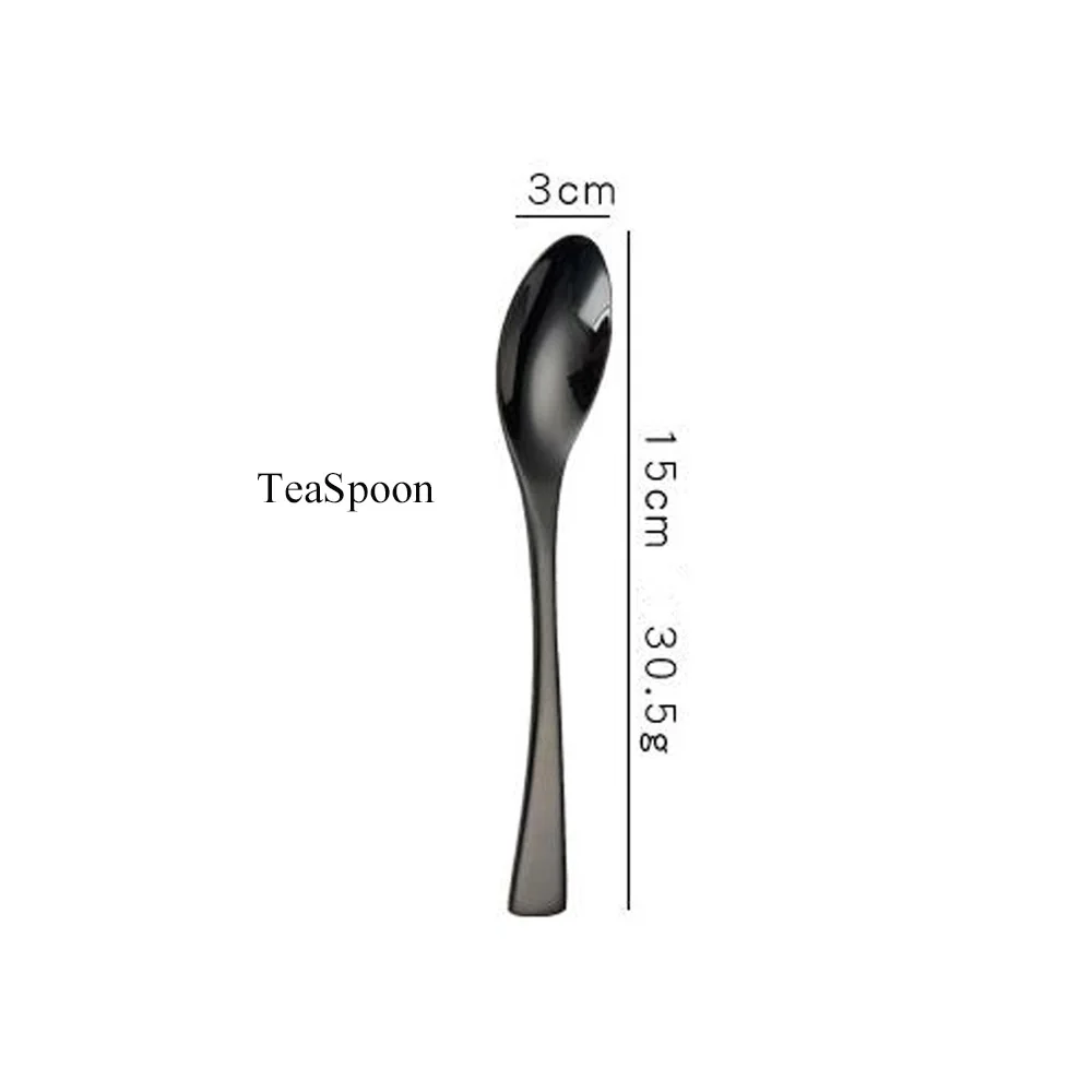 Teaspoon Безупречные блестящие черные столовые приборы набор столовых приборов 18/10 из нержавеющей стали острые кухонные ножи вилки черпаки набор посуды посуда - Цвет: Teaspoon