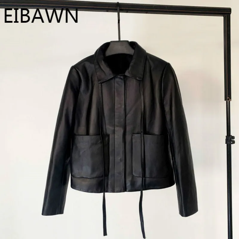 Spring 2020 New Haining leather short leather jacket for women sheep leather big pockets slimming motorcycle