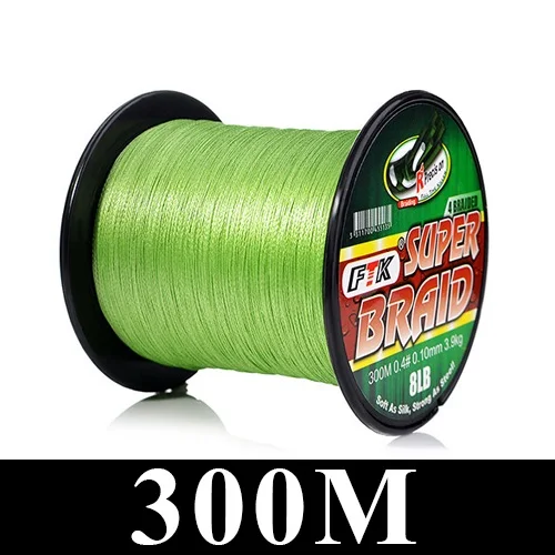 Light Green 300m FTK 300 м/500 м плетеная леска из полиэтилена 0,10 мм-0,40 мм 0,4-6,0# код 4 нити 8-60LB PE многофиламентная леска - Цвет: Light Green 300m