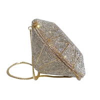 luxury 3d gold glitter diamond shape dinner handbag bling rhinestone purse bag ladies crystal clutch banquet shoulder bag