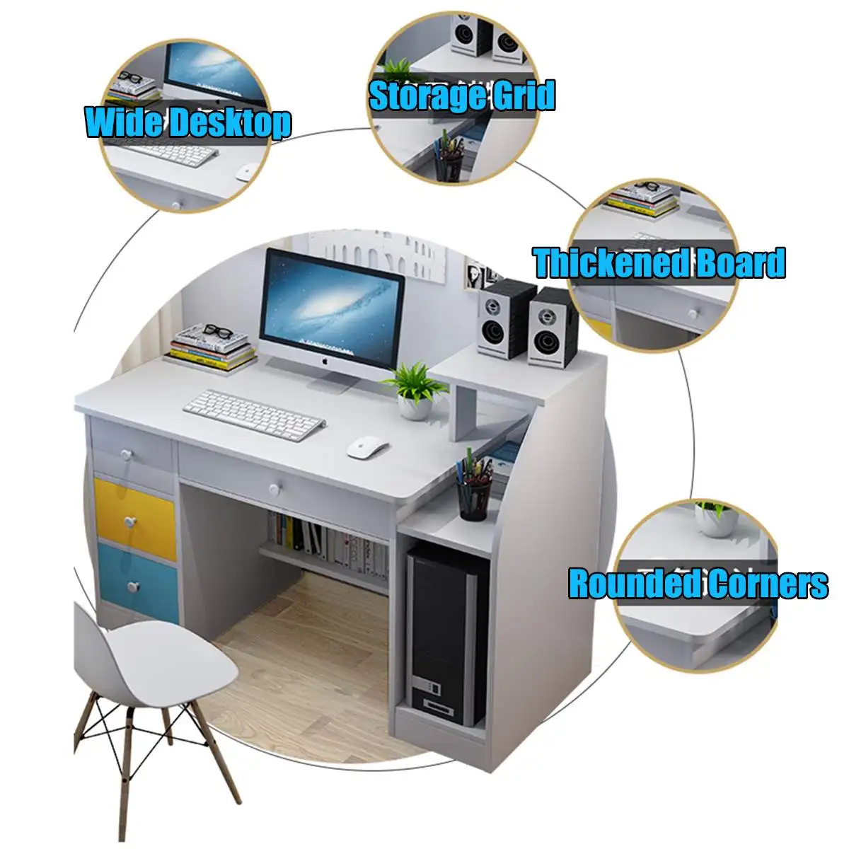 

39inch Computer Desk Laptop Desk Writing Table Study Desk with Drawers Shelves Office Furniture PC Laptop Workstation Home