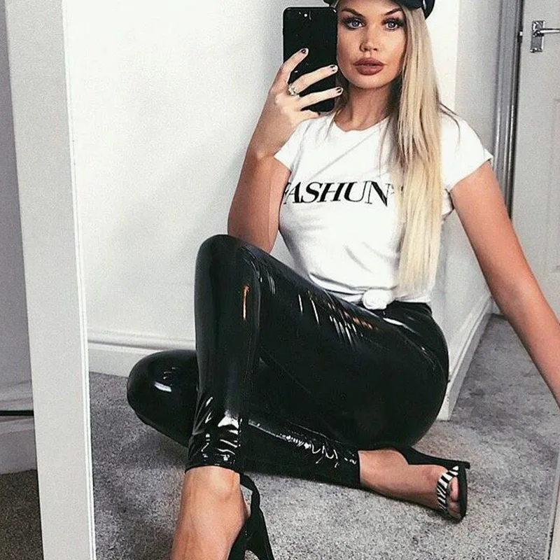 Женские узкие брюки CHRLEISURE повседневные карандаш из искусственной кожи с высокой